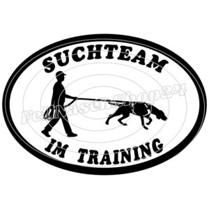 Suchteam im Training (Hund mit Mantrailinggeschirr)